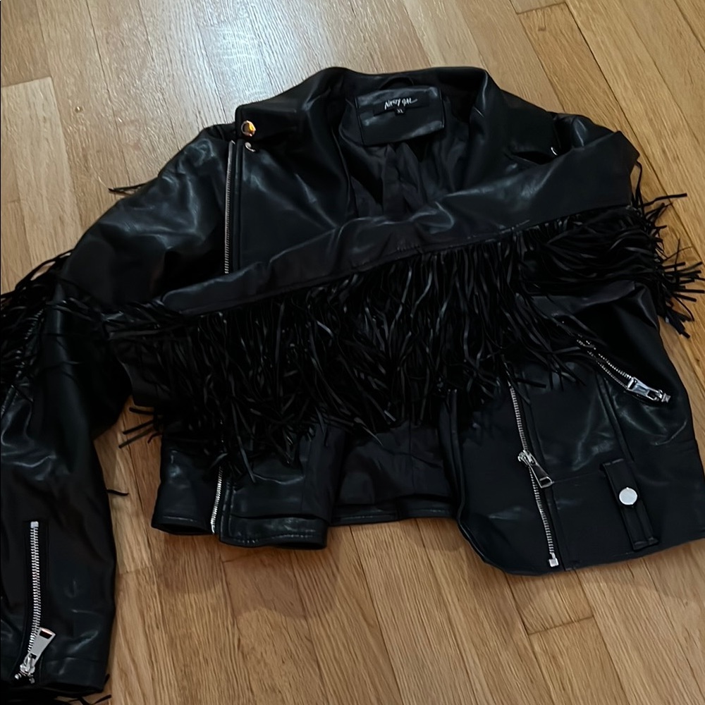 PrettyLittleThing Black Leather Fringe Jacket